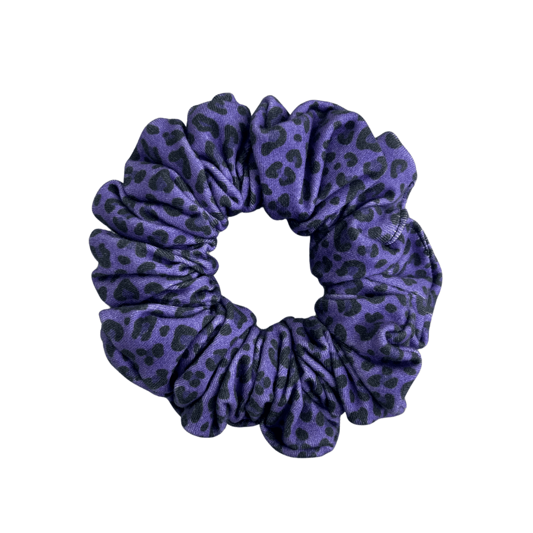 purple leopard organic scrunchie
